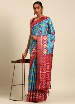 Cotton Sky Blue Casual Wear Printed Saree